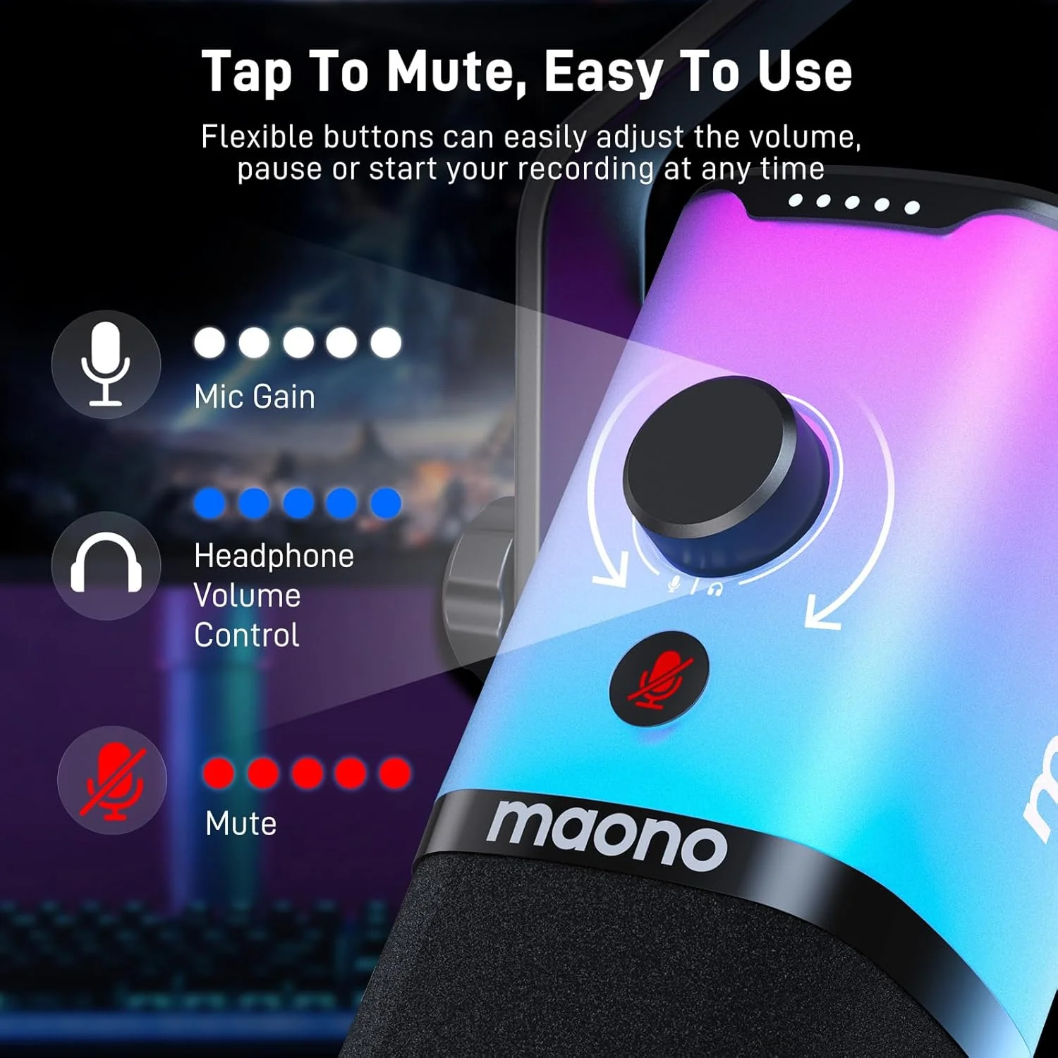 Maono PD100X RGB USB/XLR Dynamic Microphone for Game Streamers (Black) - Image 7