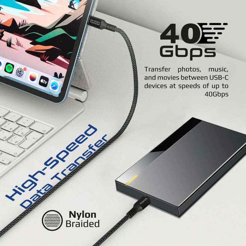 Promate PowerBolt240-1M 240W 40Gbps Thunderbolt 3 100cm Super Speed Fast Charging USB-C Cable - Image 5