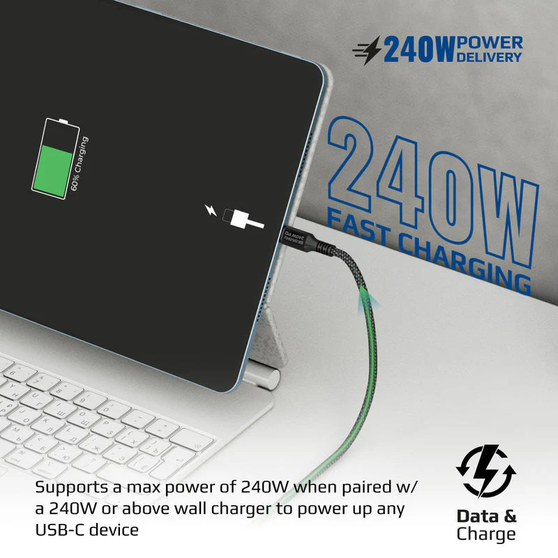 Promate PowerBolt240-1M 240W 40Gbps Thunderbolt 3 100cm Super Speed Fast Charging USB-C Cable - Image 6